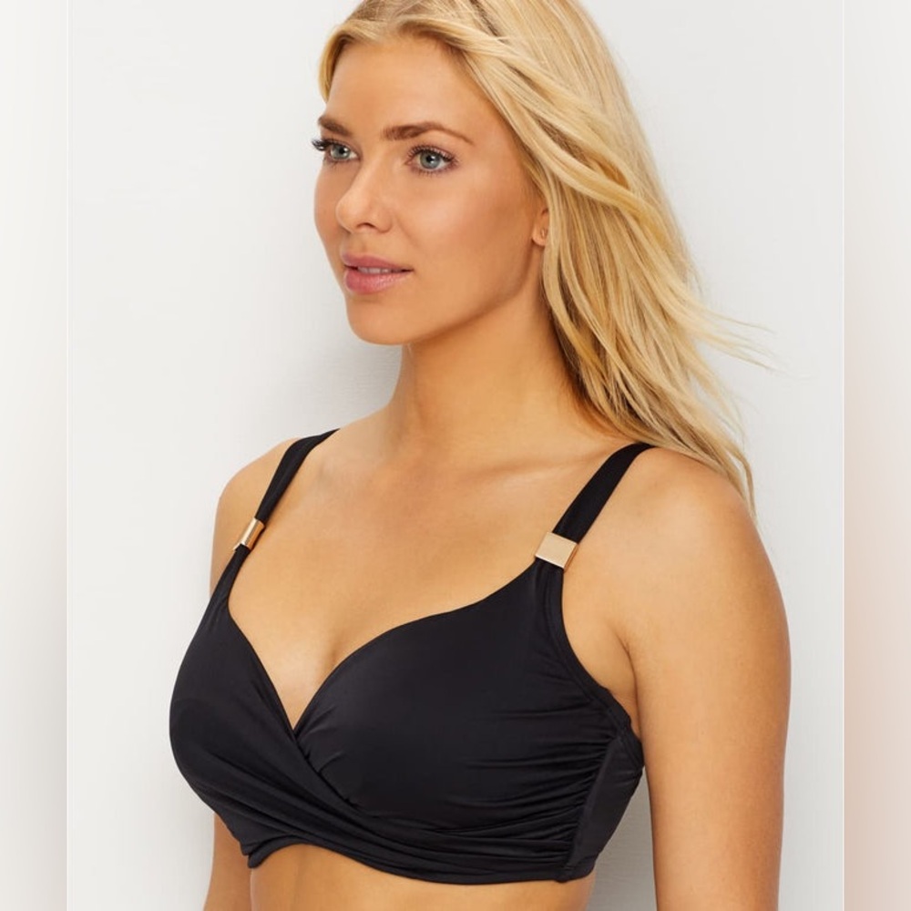 Miraclesuit Solid Surplice Bikini Top In Black Size 36D - Picture 3 of 10